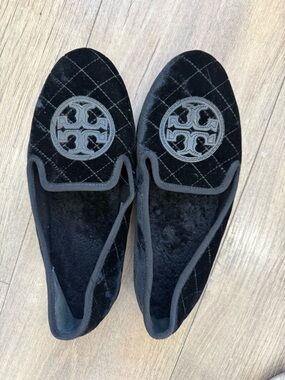 Tory Burch Black Plush Loafers